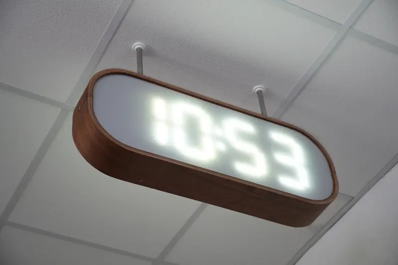 Digital clock in bent plywood